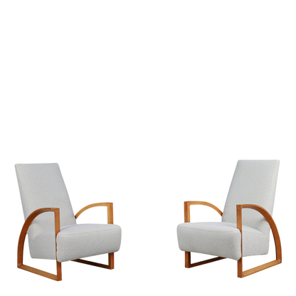 1970s Dutch : pair functional modernist beechwood armchairs