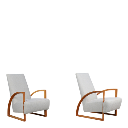 1970s Dutch : pair functional modernist beechwood armchairs