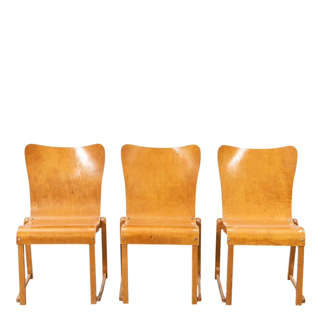1950s Axel Larsson : set six molded birchwood stacking chairs
