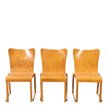 1950s Axel Larsson : set six molded birchwood stacking chairs