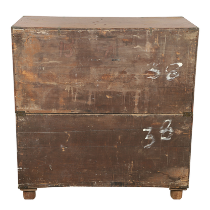 19thc English : teakwood campaign chest with secretary