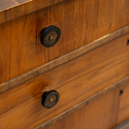 Late 1930s European : walnut & flame birch chest of drawers