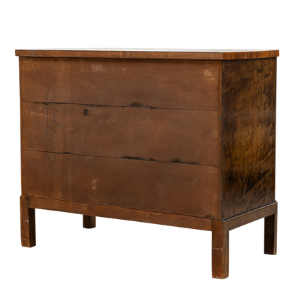 Late 1930s European : walnut & flame birch chest of drawers