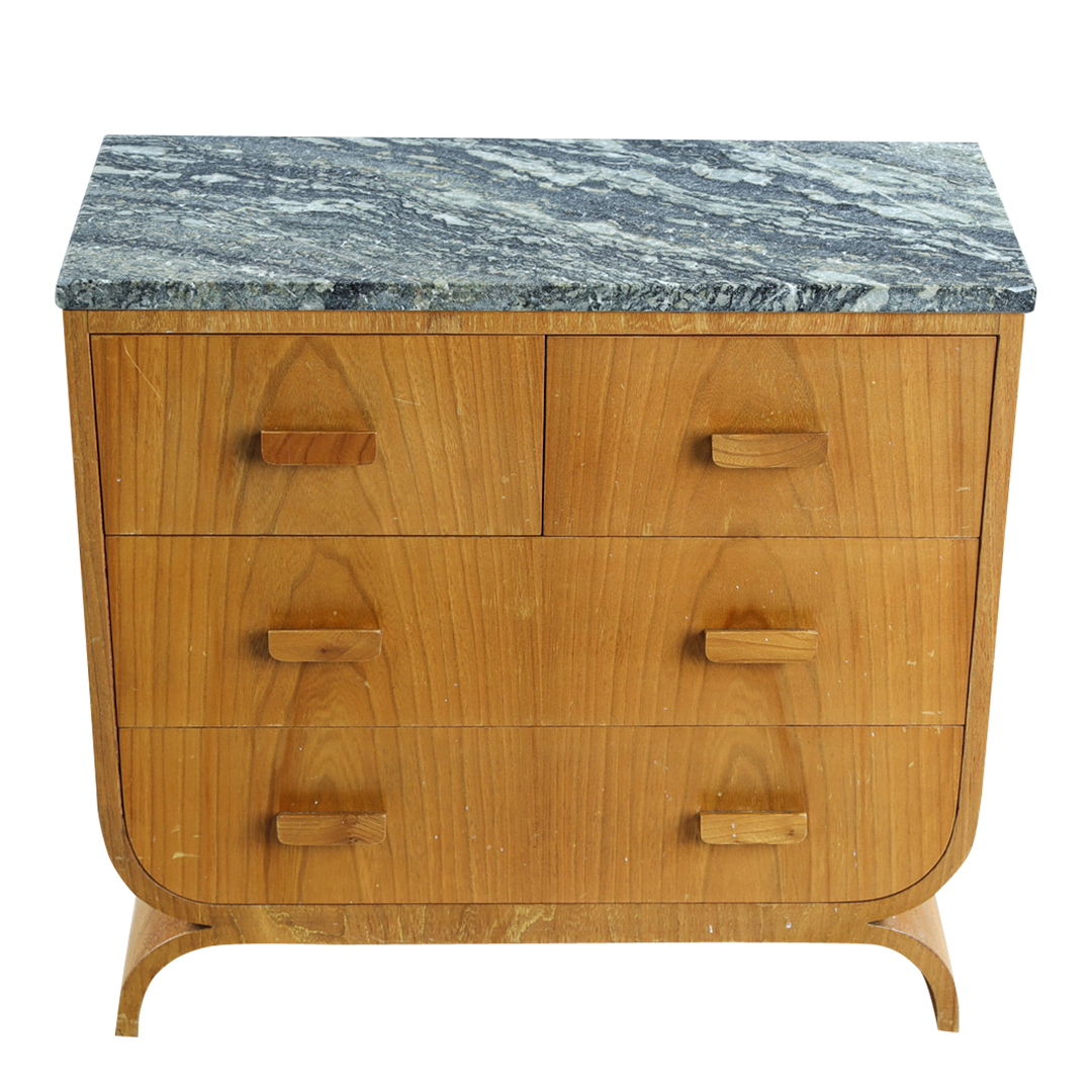 1930s European : small Art Decó elmwood  marble chest