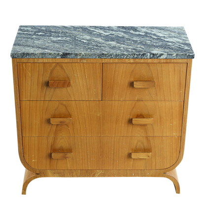 1930s European : small Art Decó elmwood  marble chest