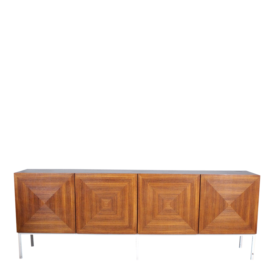 1960s Wilhelm Renz : geometric walnut 90" sideboard