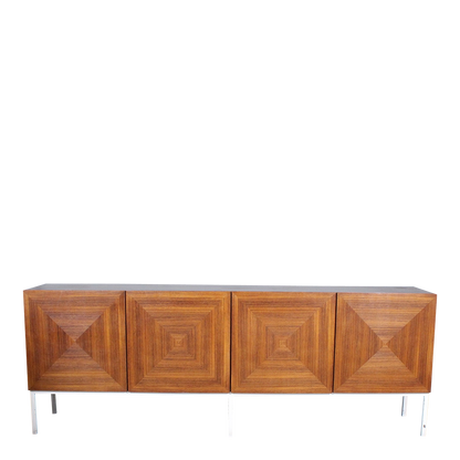 1960s Wilhelm Renz : geometric walnut 90" sideboard