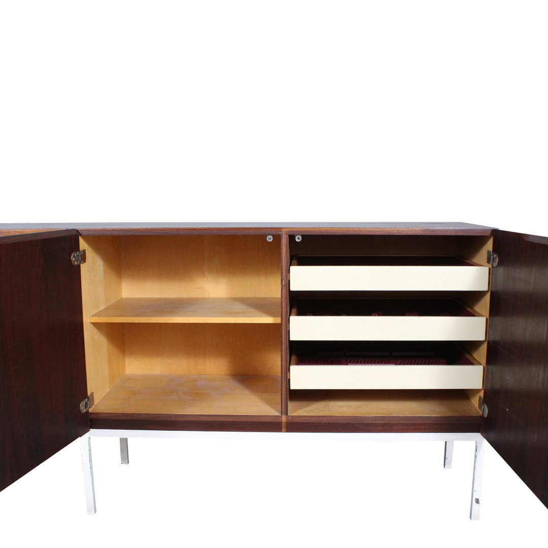 1960s Wilhelm Renz : geometric walnut 90" sideboard