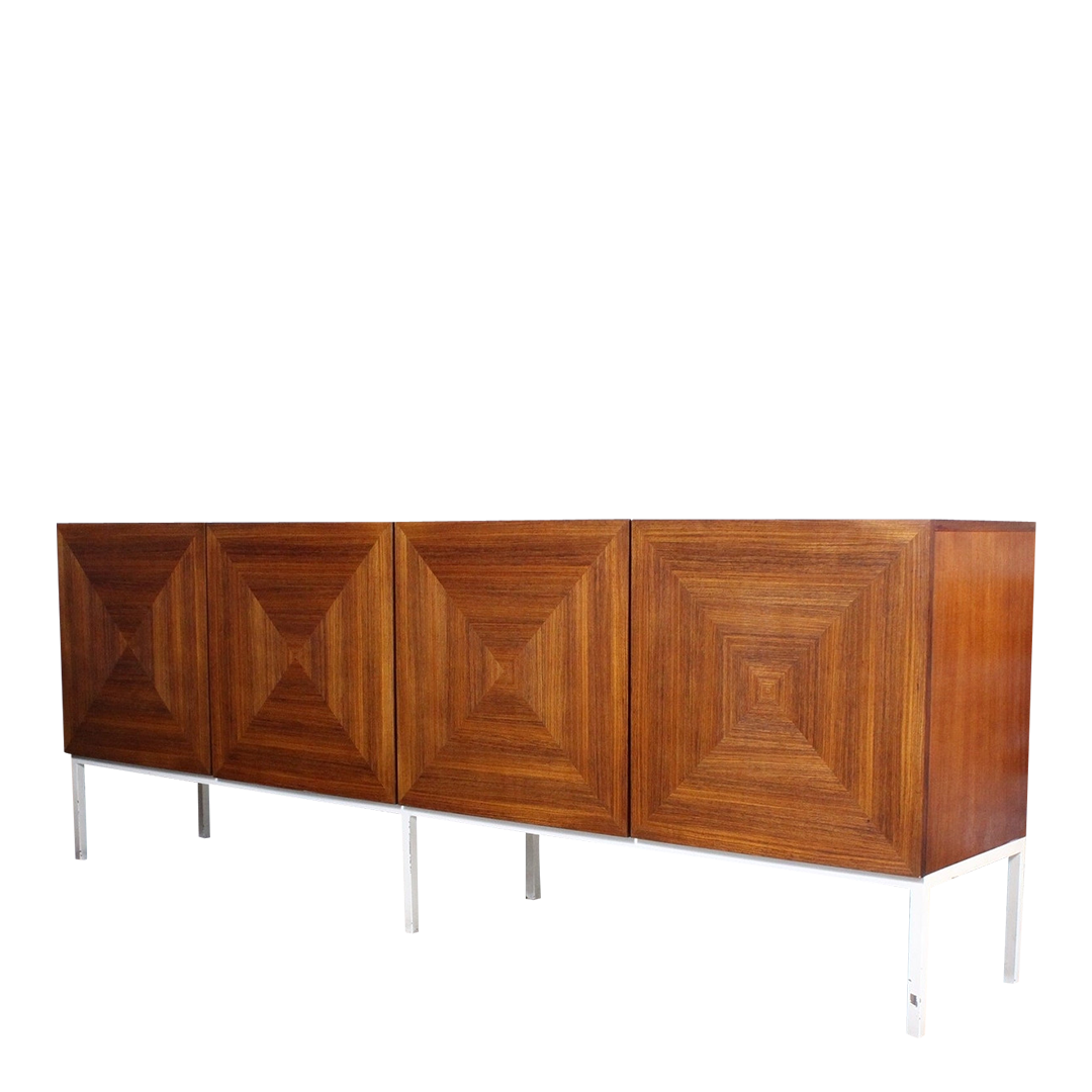 1960s Wilhelm Renz : geometric walnut 90" sideboard