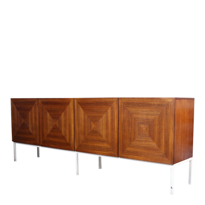 1960s Wilhelm Renz : geometric walnut 90" sideboard