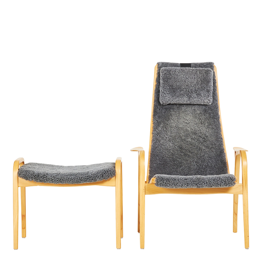 1956 Yngve Ekström : beechwood "Lamino" chair & ottoman, Sweden