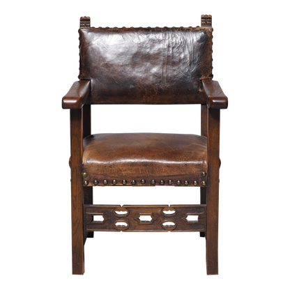 19th century Danish : carved oakwood & leather armchair