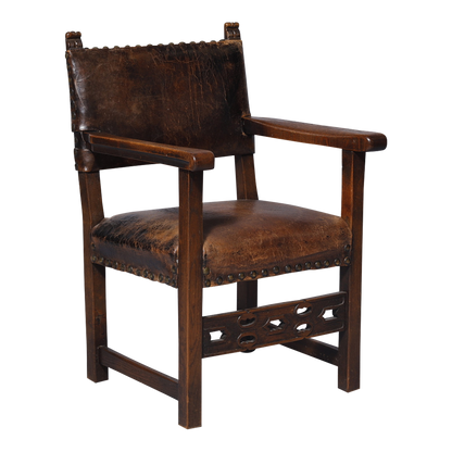 19th century Danish : carved oakwood & leather armchair