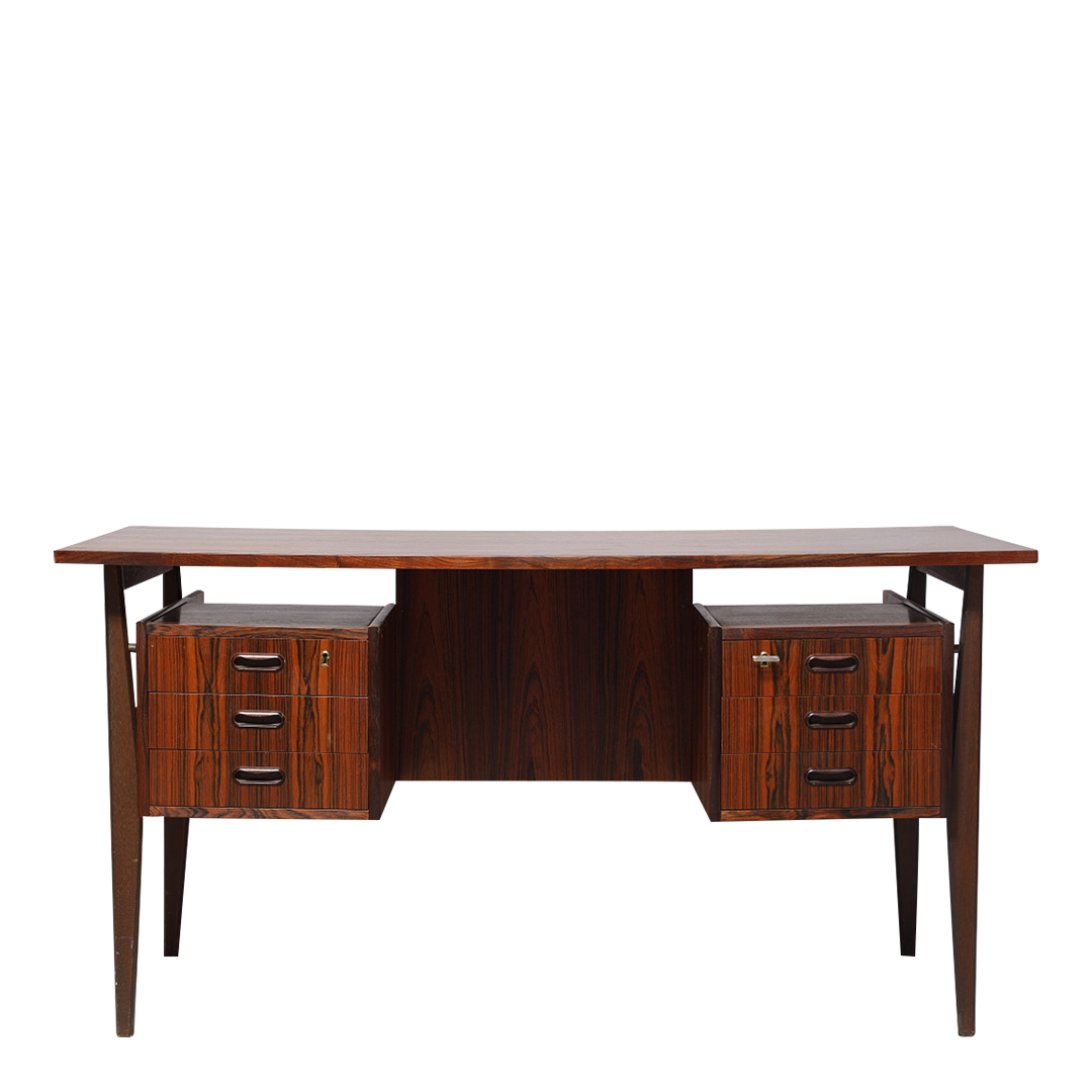 1960s Danish : six drawer floating top rosewood desk