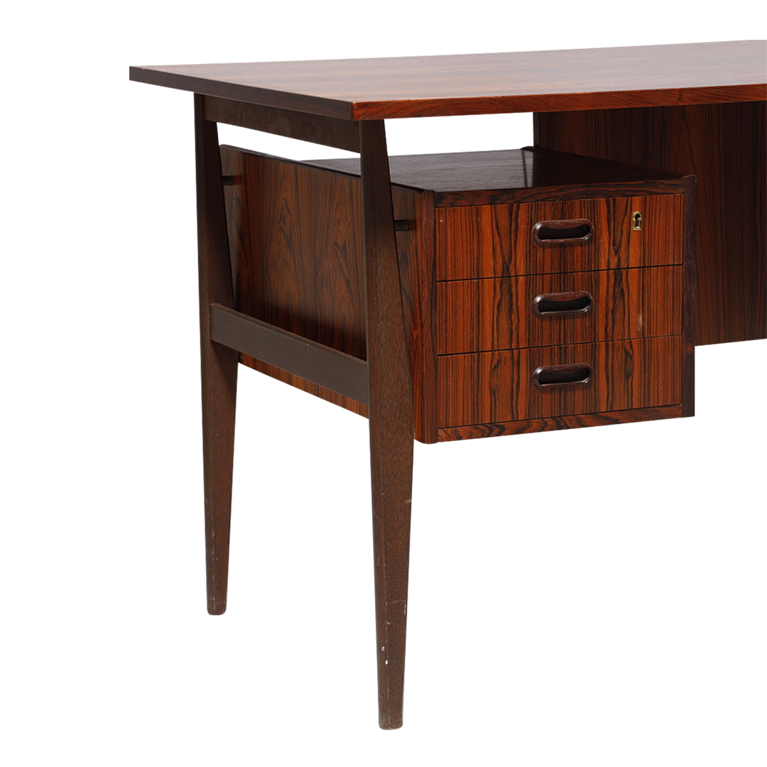 1960s Danish : six drawer floating top rosewood desk