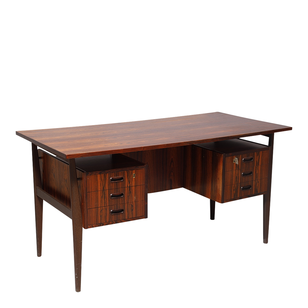 1960s Danish : six drawer floating top rosewood desk