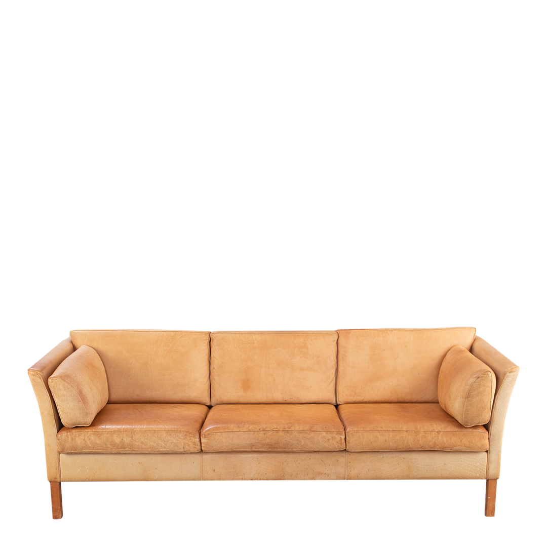 Scandinavian Design : late 20thc light leather 3-seat sofa