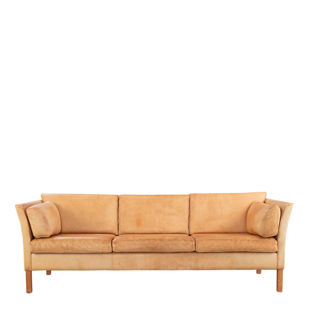 Scandinavian Design : late 20thc light leather 3-seat sofa