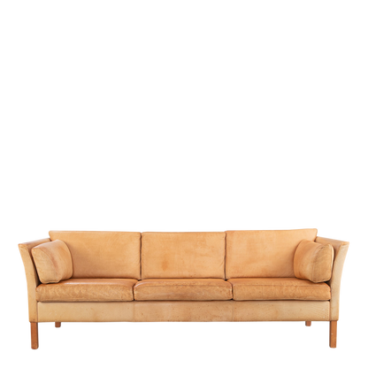 Scandinavian Design : late 20thc light leather 3-seat sofa