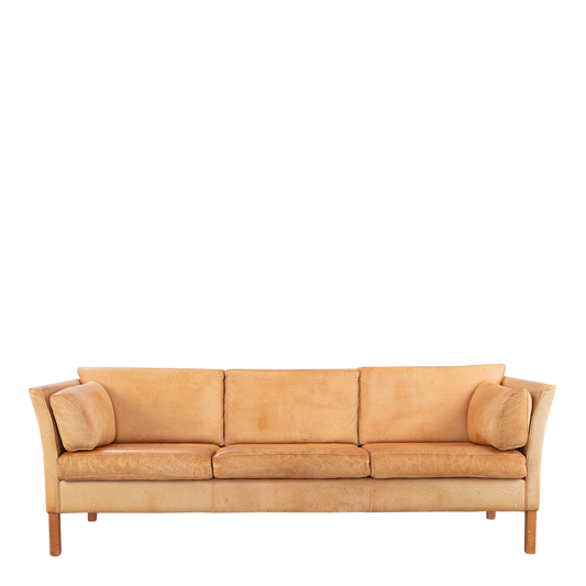 Scandinavian Design : late 20thc light leather 3-seat sofa