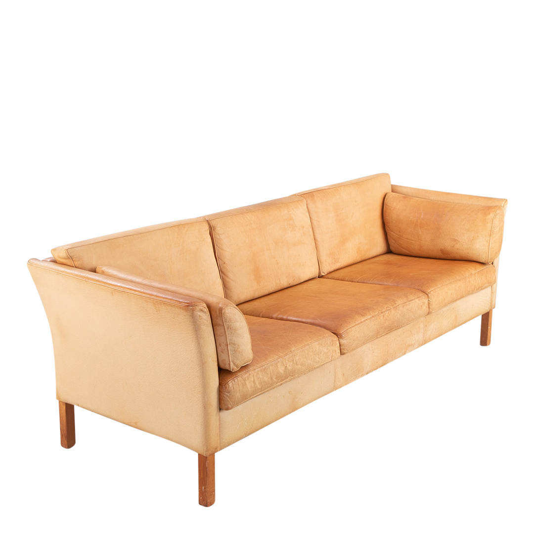 Scandinavian Design : late 20thc light leather 3-seat sofa