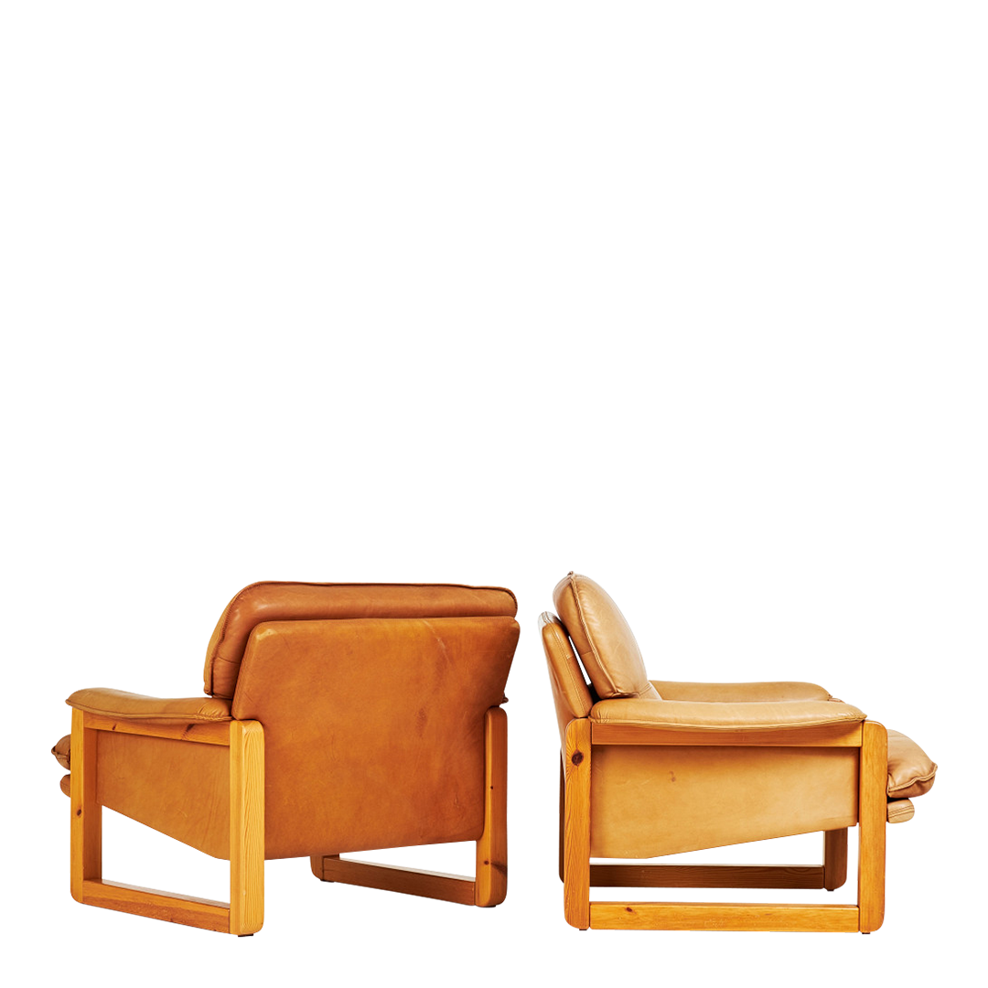 1979 Hannu Jyras : pine & leather "Furuhof" lounge chair, Sweden