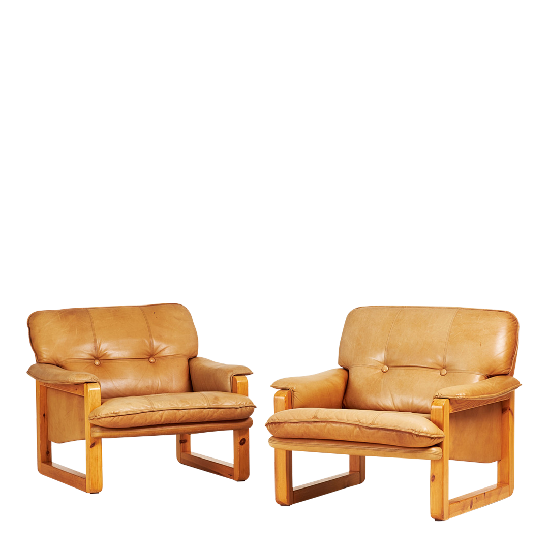 1979 Hannu Jyras : pine & leather "Furuhof" lounge chair, Sweden