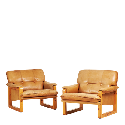 1979 Hannu Jyras : pine & leather "Furuhof" lounge chair, Sweden