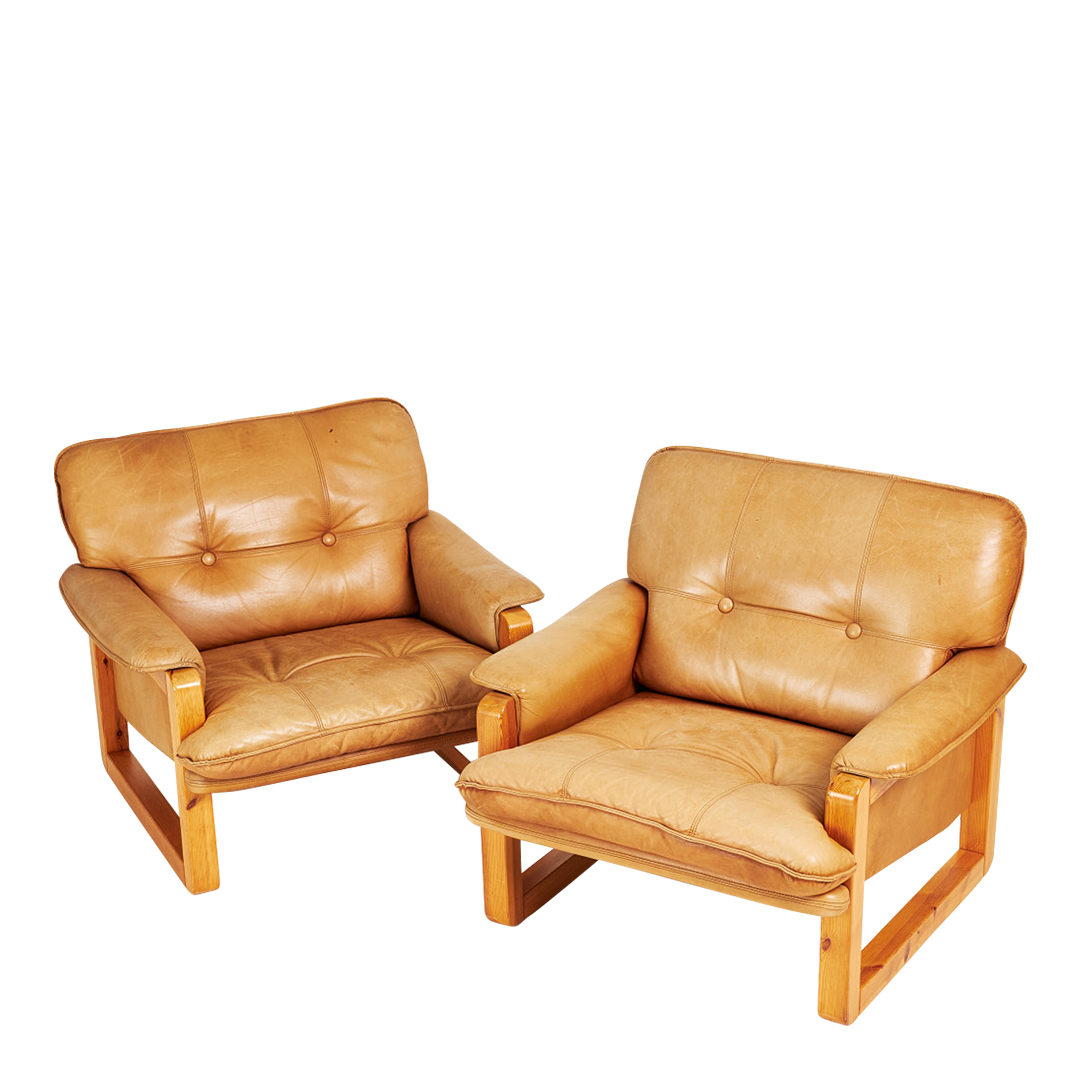 1979 Hannu Jyras : pine & leather "Furuhof" lounge chair, Sweden