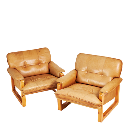 1979 Hannu Jyras : pine & leather "Furuhof" lounge chair, Sweden