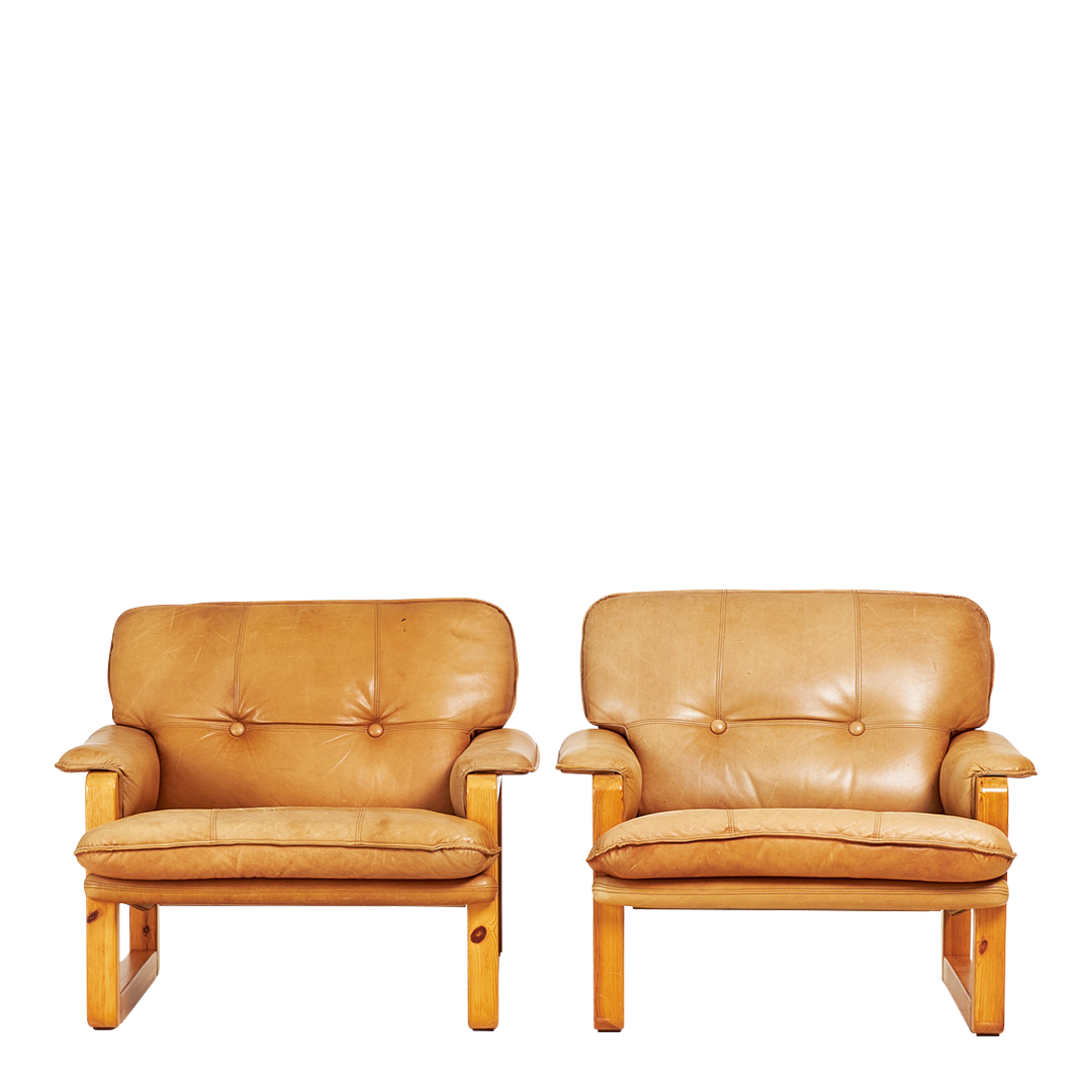 1979 Hannu Jyras : pine & leather "Furuhof" lounge chair, Sweden