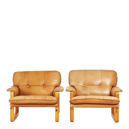 1979 Hannu Jyras : pine & leather "Furuhof" lounge chair, Sweden