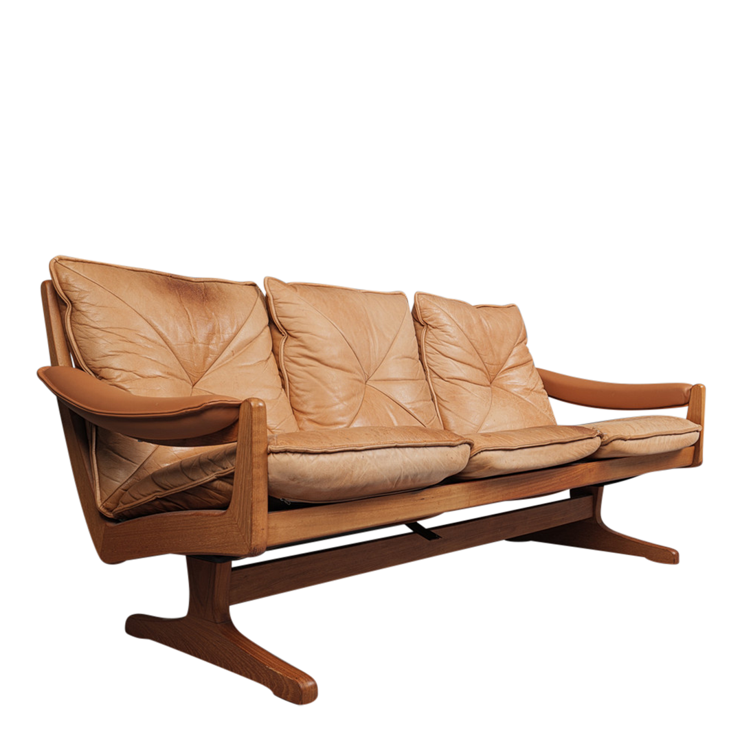 1970s Soda Galvano : 3-seat ashwood and leather sofa, Norway