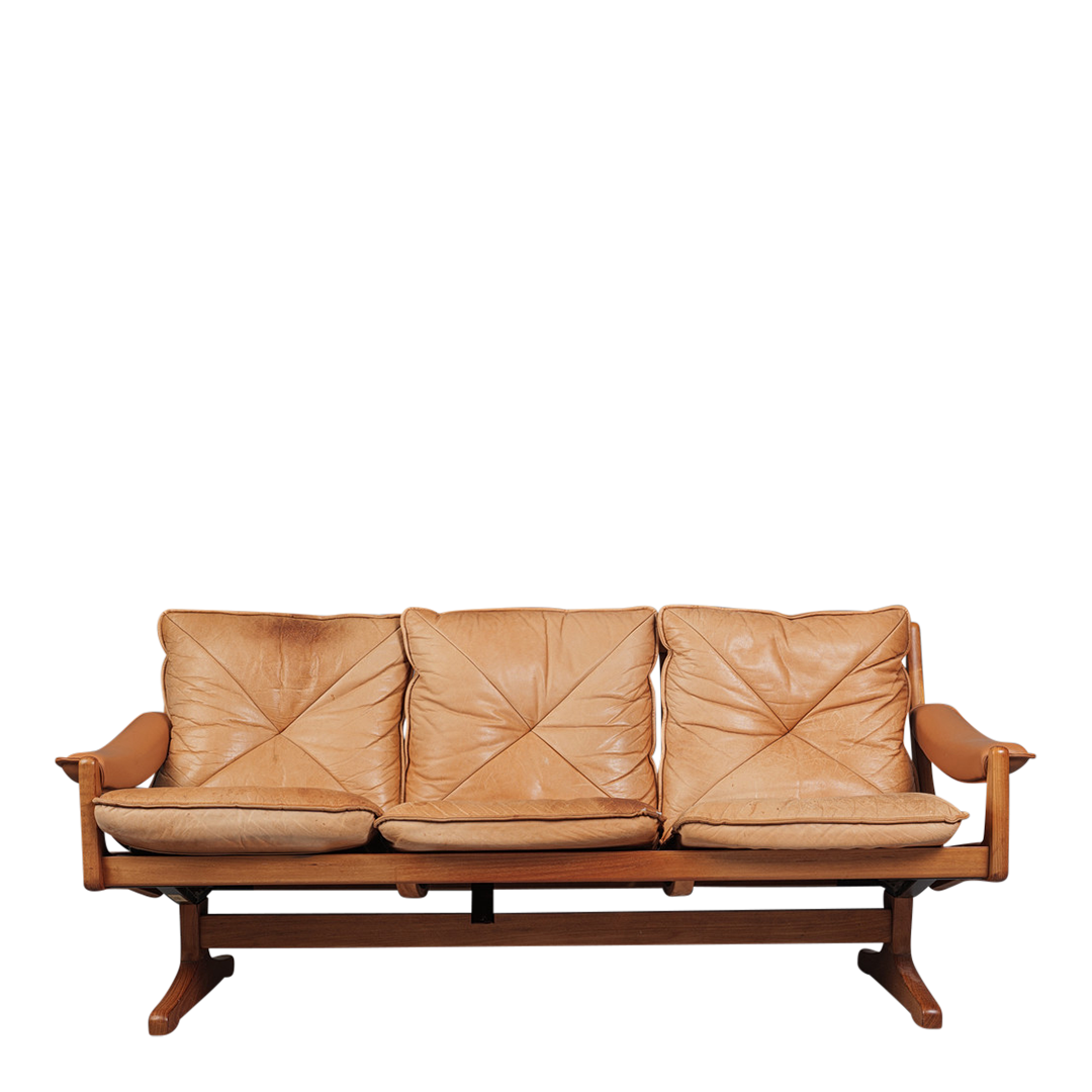 1970s Soda Galvano : 3-seat ashwood and leather sofa, Norway