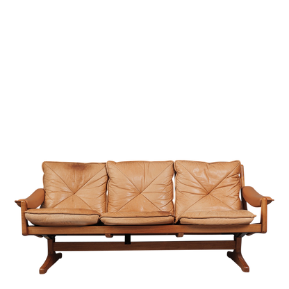 1970s Soda Galvano : 3-seat ashwood and leather sofa, Norway