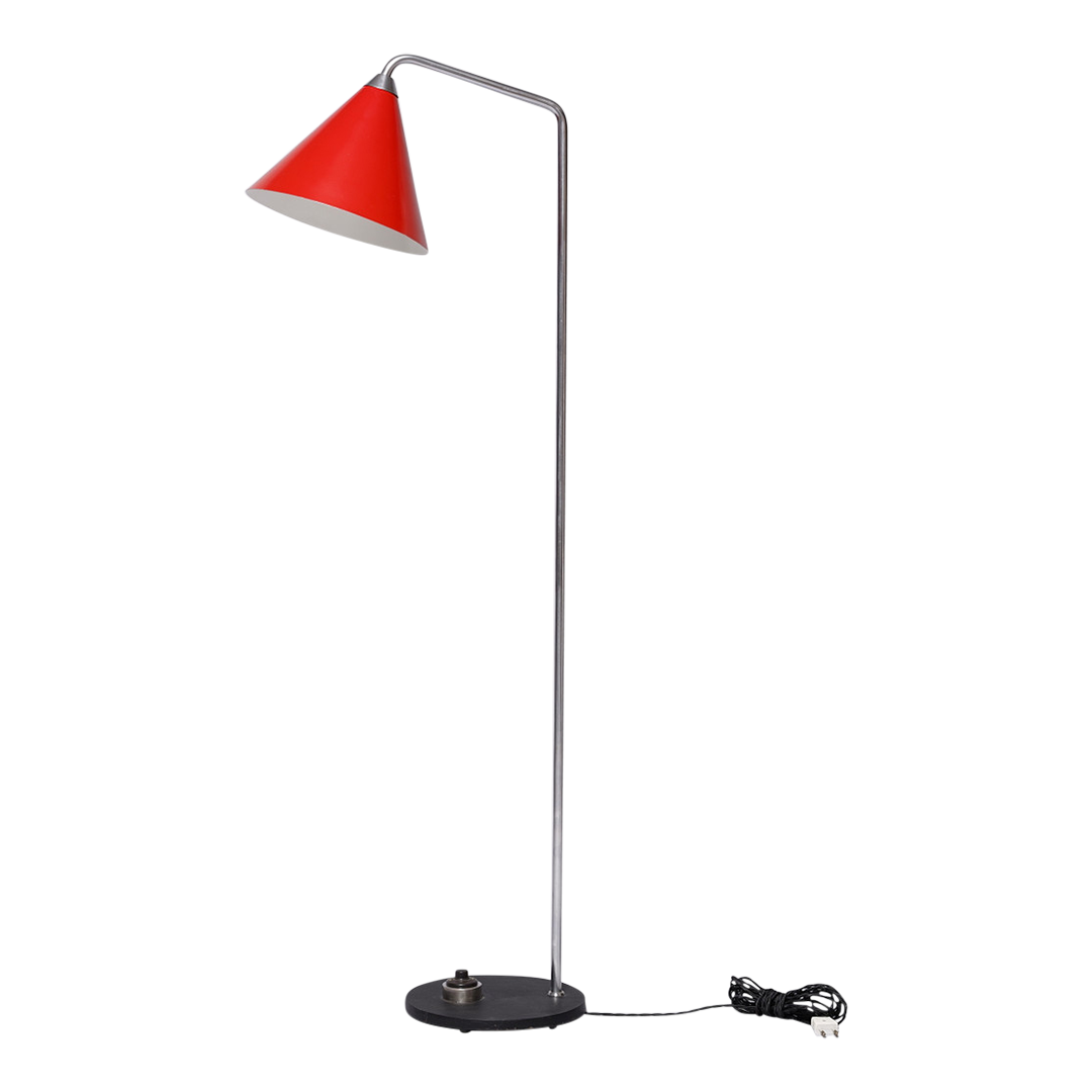 1956 Hvidt & Molgaard : model G126 red cone & steel floor lamp