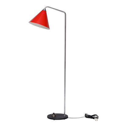 1956 Hvidt & Molgaard : model G126 red cone & steel floor lamp