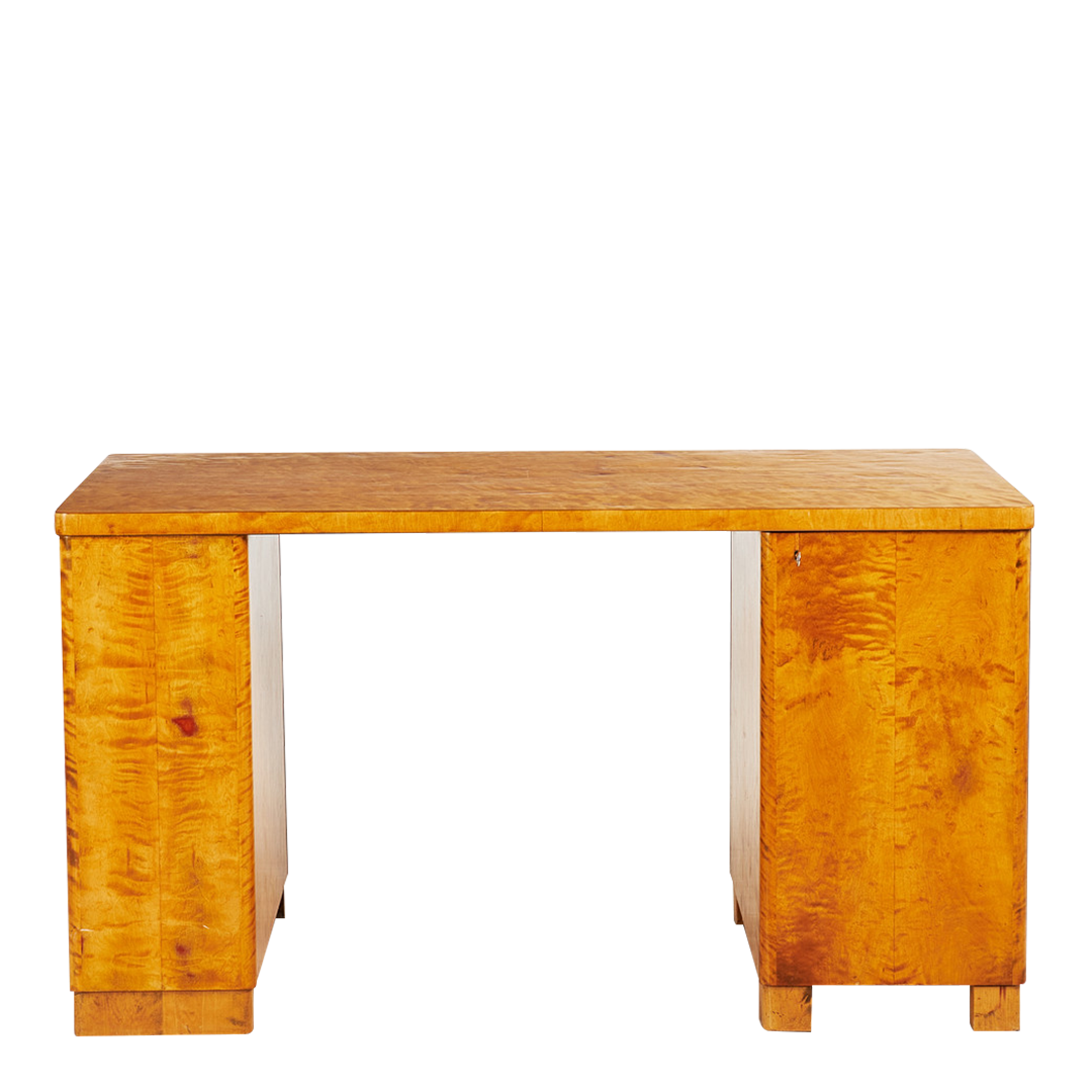 1940s Swedish : flame birch partners desk, Bodofors