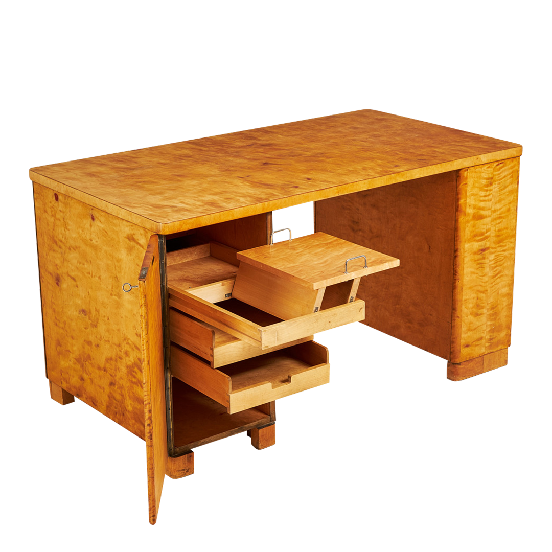 1940s Swedish : flame birch partners desk, Bodofors