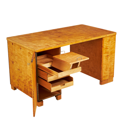 1940s Swedish : flame birch partners desk, Bodofors