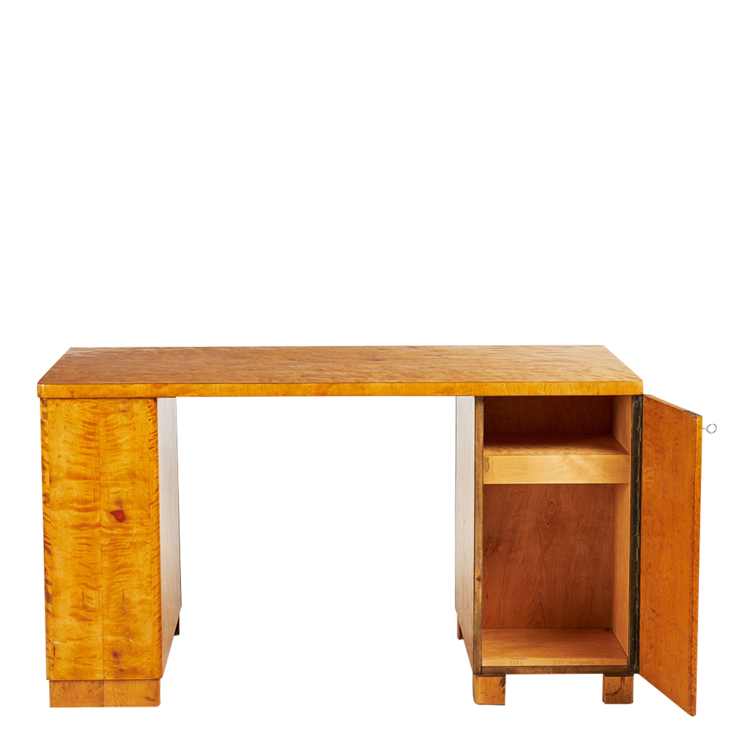 1940s Swedish : flame birch partners desk, Bodofors