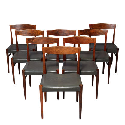 1960s Arne Hovmand Olsen : set eight rosewood & leather dining chairs