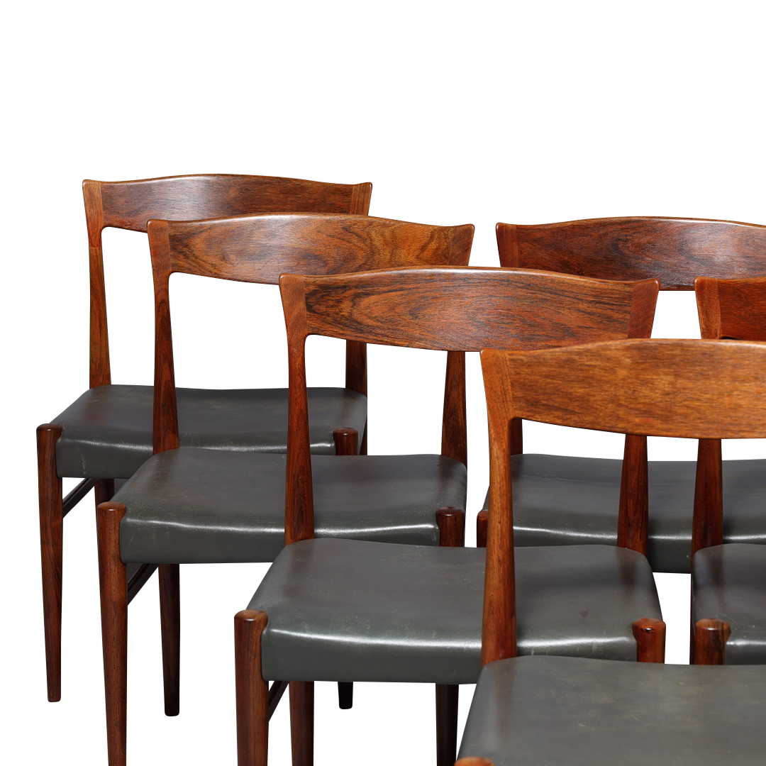 1960s Arne Hovmand Olsen : set eight rosewood & leather dining chairs