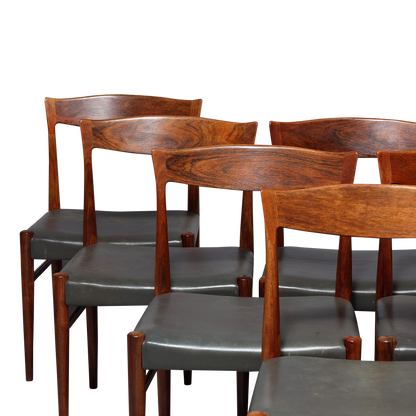 1960s Arne Hovmand Olsen : set eight rosewood & leather dining chairs