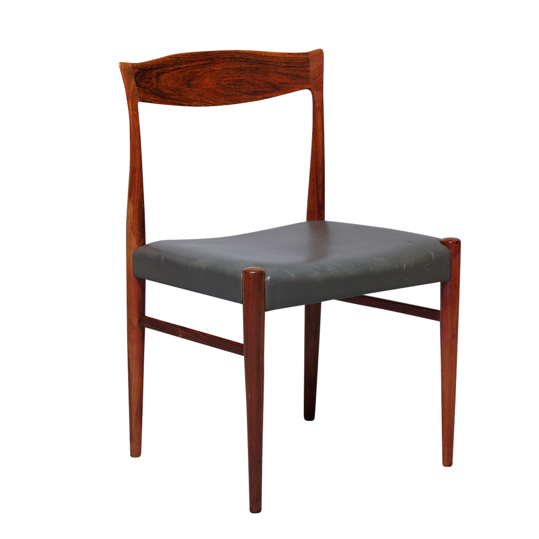 1960s Arne Hovmand Olsen : set eight rosewood & leather dining chairs