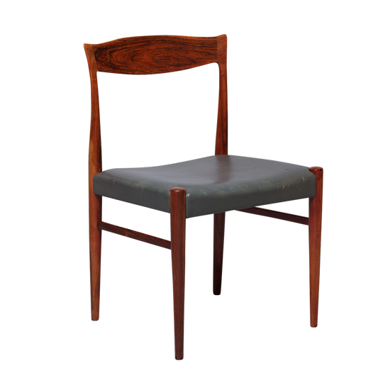 1960s Arne Hovmand Olsen : set eight rosewood & leather dining chairs