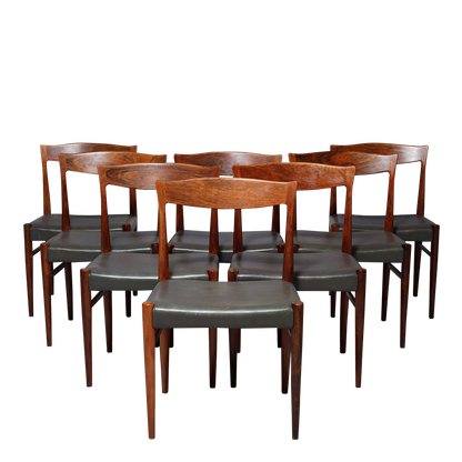 1960s Arne Hovmand Olsen : set eight rosewood & leather dining chairs