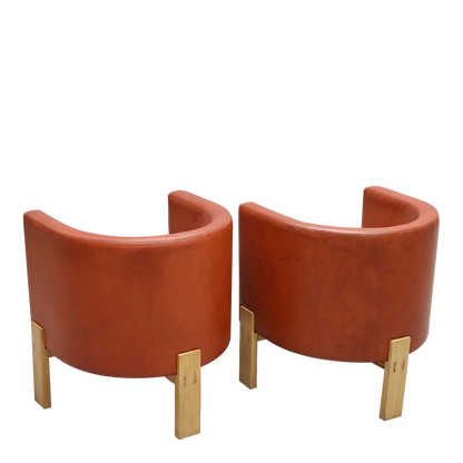 Pair Erik Karlström : leather & oakwood tub chairs, Sweden