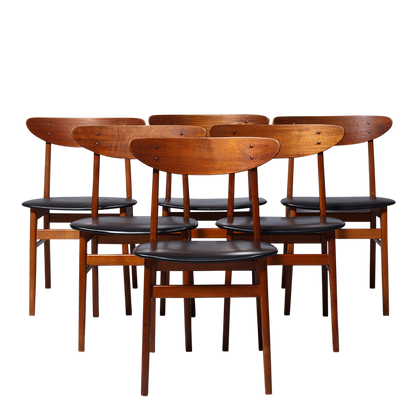 1960s Farstrup Denmark : set six teak, beech & skai dining chairs