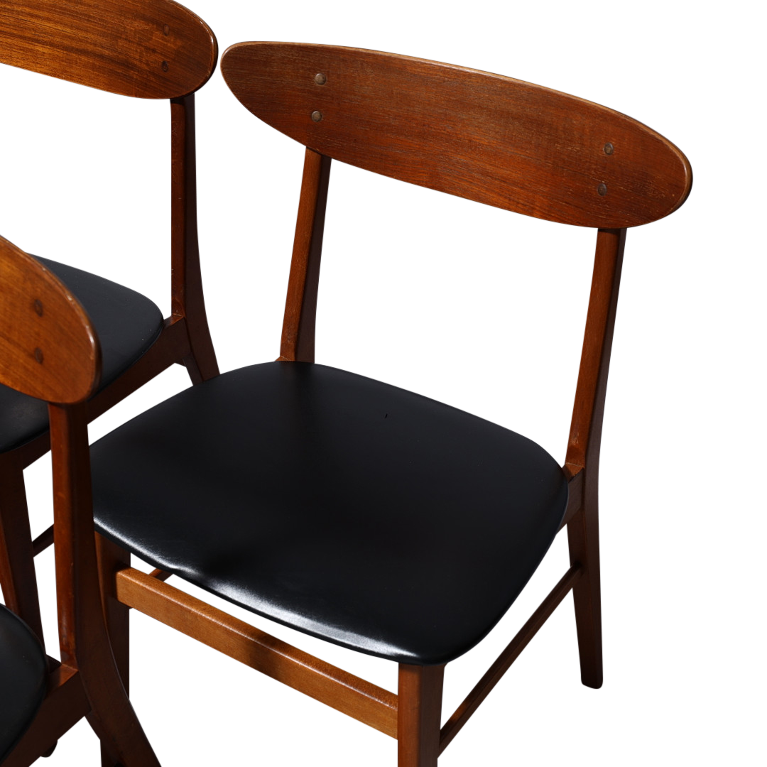 1960s Farstrup Denmark : set six teak, beech & skai dining chairs